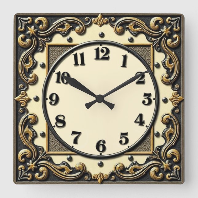 Art Deco Quadratische Wanduhr (Vorderseite)