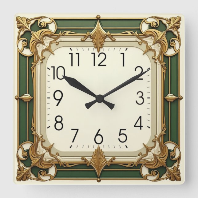 Art Deco Quadratische Wanduhr (Vorderseite)