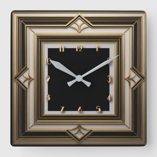 Art Deco Quadratische Wanduhr (Vorderseite)