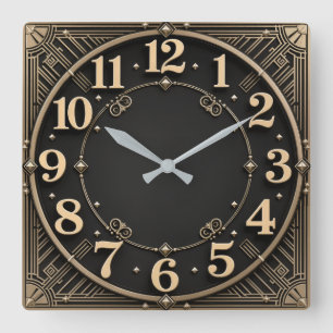 Art Deco Quadratische Wanduhr