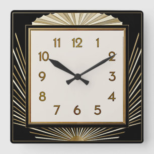 Art Deco Quadratische Wanduhr