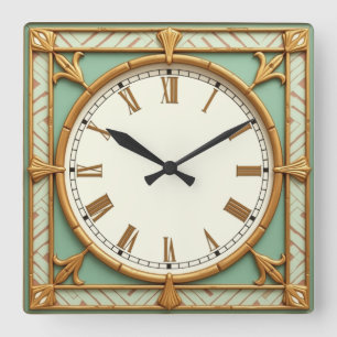 Art Deco Quadratische Wanduhr