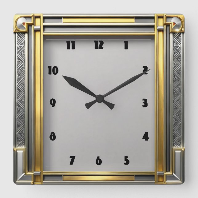 Art Deco Quadratische Wanduhr (Vorderseite)