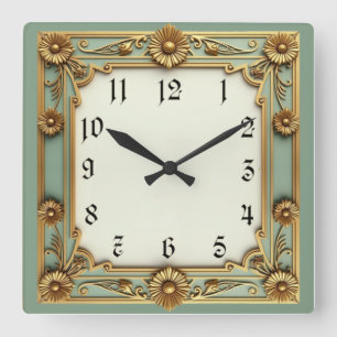 Art Deco Quadratische Wanduhr