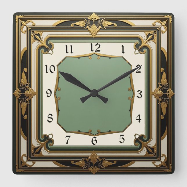 Art Deco Quadratische Wanduhr (Vorderseite)