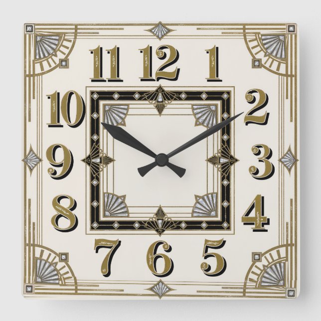 Art Deco Quadratische Wanduhr (Vorderseite)