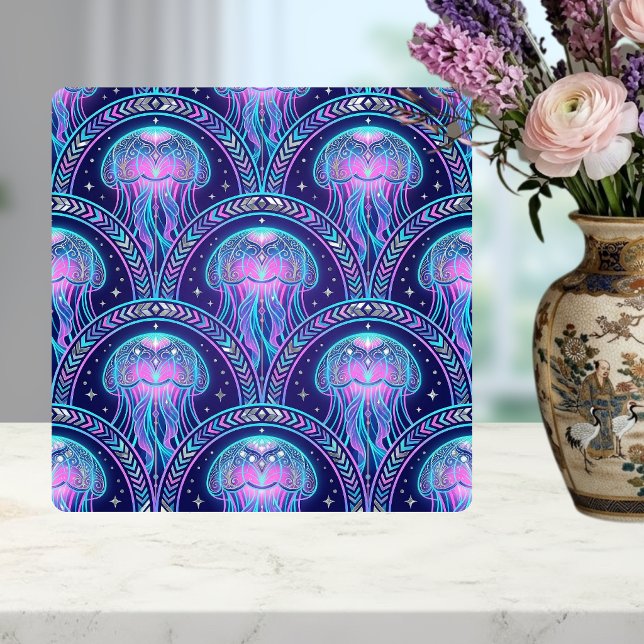 Art Deco Qualle Lila Rosa Türkis Geometrisch Fliese (Von Creator hochgeladen)