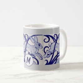 Art Deco Rabbit Hare Blue White Gray Monogram Kaffeetasse