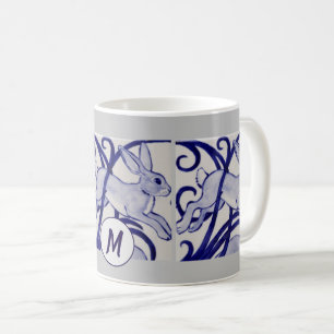 Art Deco Rabbit Hare Blue White Gray Monogram Kaffeetasse