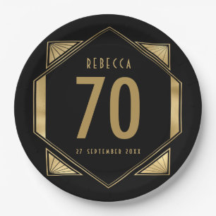 Art Deco Rahmen 70. Geburtstag Name Datum Pappteller