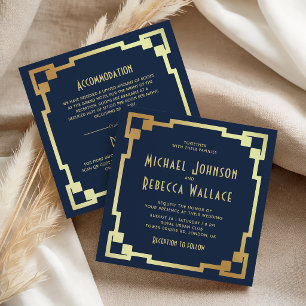 Art Deco Rahmen Navy Blau Gold Alles in Einem Hoch Einladung