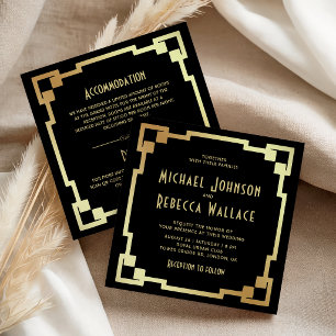 Art Deco Rahmen Schwarz Gold Alles in Einem Hochze Einladung