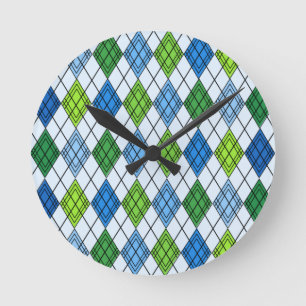 Art Deco Rain Argyle Runde Wanduhr