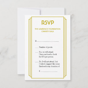 Art-Deco-Reaktion auf gestapelte Rahmen-Gold-UAWG RSVP Karte