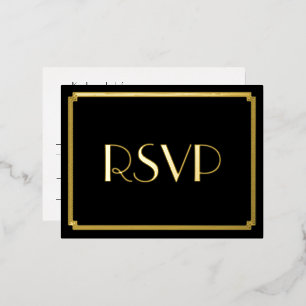 Art Deco Real Gold Foil Wedding RSVP Postkarten