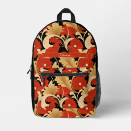 Art Deco Red Poppies Personalized Bedruckter Rucksack