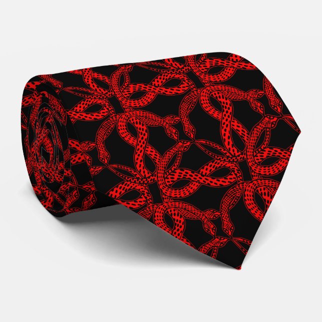 Art Deco Red Snake Pattern  Krawatte (Gerollt)