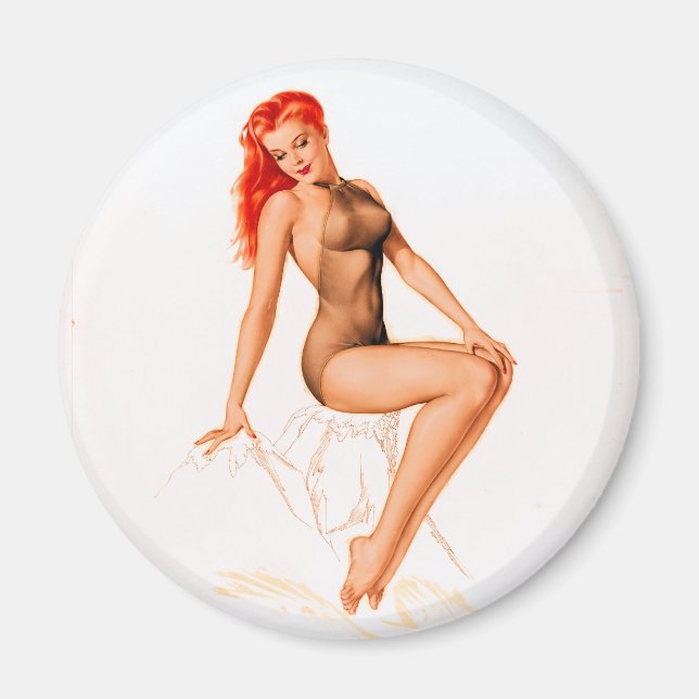 Art Deco Redhead Button Up Magnet (Vorne)