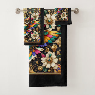 Art Deco Regenbogen-Eule Badhandtuch Set