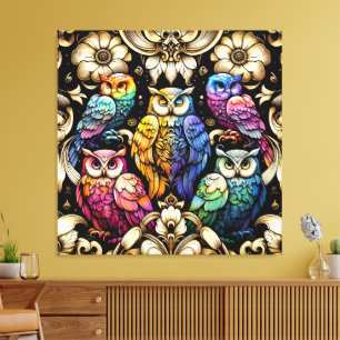 Art Deco Regenbogen-Eulen-Leinwanddruck Leinwanddruck