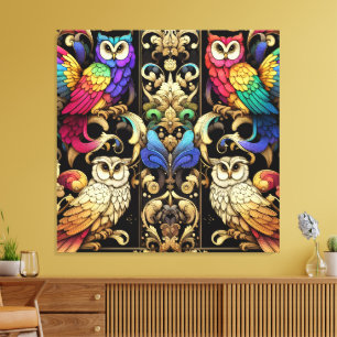 Art Deco Regenbogen-Eulen-Leinwanddruck Leinwanddruck