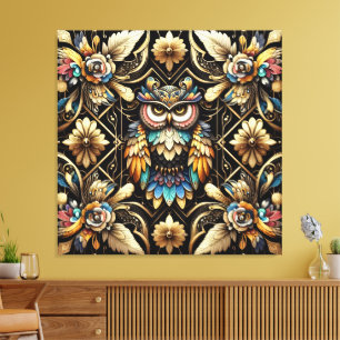 Art Deco Regenbogen-Eulen-Leinwanddruck Leinwanddruck