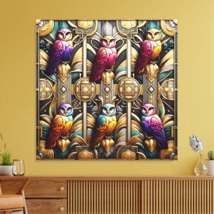 Art Deco Regenbogen-Eulen-Leinwanddruck Leinwanddruck