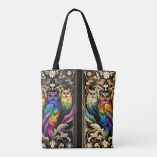 Art Deco Regenbogen-Eulen-Tragetasche
