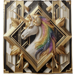 Art Deco Regenbogen-Faux-Glitter-Einhorn Duschvorhang