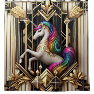 Art Deco Regenbogen-Faux-Glitter-Einhorn Duschvorhang