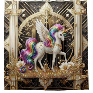 Art Deco Regenbogen-Faux-Glitter-Einhorn Duschvorhang