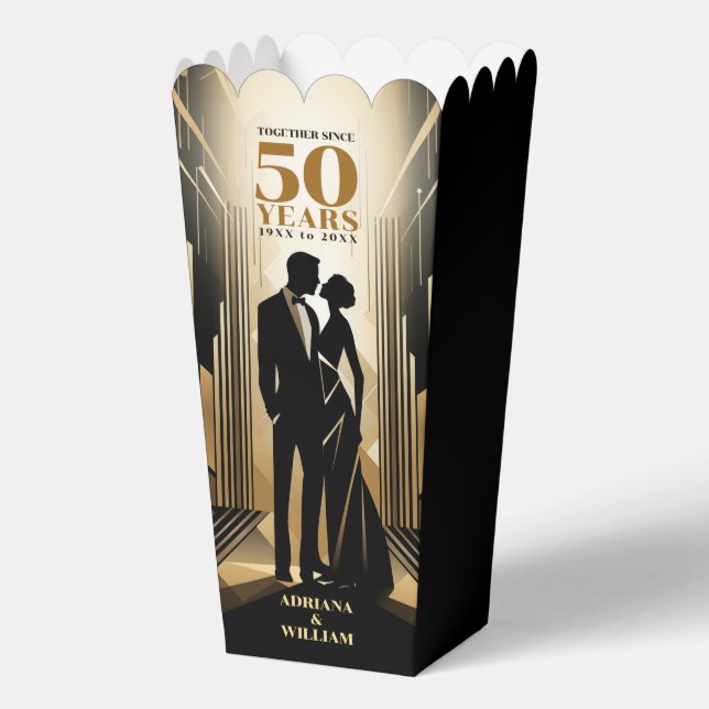 Art Deco Retro Black & Gold Hochzeit Jahrestag Geschenkschachtel (Rückseite)