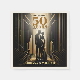 Art Deco Retro Black & Gold Hochzeit Jahrestag Serviette