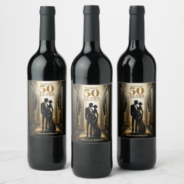 Art Deco Retro Black & Gold Hochzeit Jahrestag Weinetikett