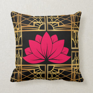 Art Deco Retro Lotus (red & black) Kissen