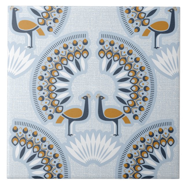 Art Deco Retro Pfau Fliese (Vorderseite)