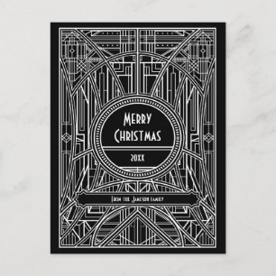Art Deco Retro Schwarz-Weiß Frohe Weihnachten Postkarte