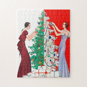 Art Deco Retro Vintage Damen Weihnachten Puzzle
