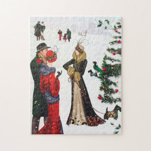 Art Deco Retro Vintage Menschen Weihnachten Urlaub Puzzle