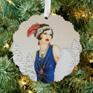 Art Deco Retro Vintage Text hinzufügen Dame Ornament Karte
