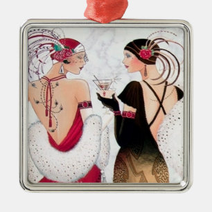 Art Deco Retro Vintage Weihnachten Damen Ornament Aus Metall