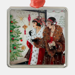 Art Deco Retro Vintage Weihnachten Damen Ornament Aus Metall