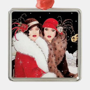 Art Deco Retro Vintage Weihnachts Damenparty Ornament Aus Metall