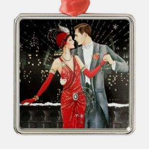 Art Deco Retro Vintage Weihnachts-Paar Ornament Aus Metall