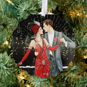 Art Deco Retro Vintage Weihnachts-Paar Ornament Karte
