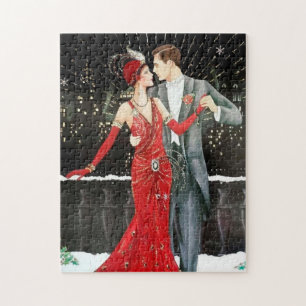 Art Deco Retro Vintage Weihnachts-Paar Puzzle
