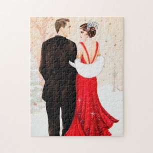 Art Deco Retro Vintage Weihnachts-Paar Puzzle