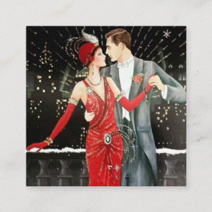 Art Deco Retro Vintage Weihnachts-Paar Quadratische Visitenkarte