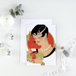 Art Deco Retro Vintage Weihnachtsdame Feiertag Feiertagskarte