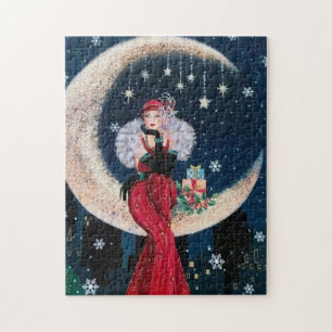 Art Deco Retro Vintage Weihnachtsdame Puzzle
